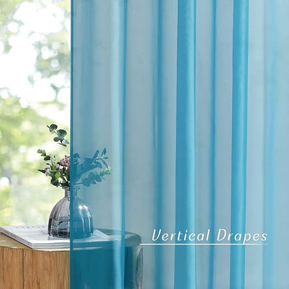 NICETOWN Bedroom Curtains for Windows 84 inch Length, Grommet Casual Voile Sheer with Light Filtering Drapes Airy & Elegant for Nursery/Living Room, Teal, Set of 2, W54 x L84