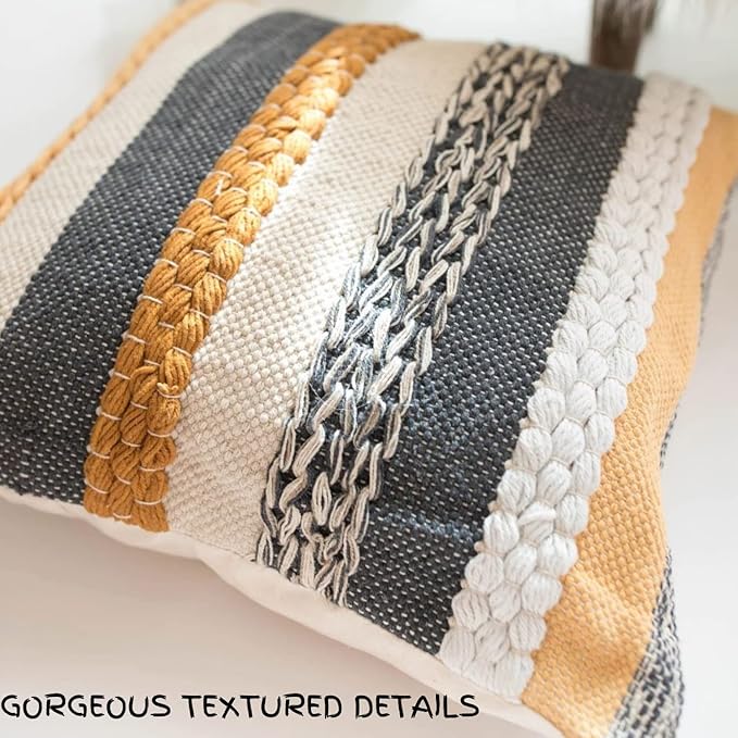 Decorative Boho Pillow Cover, 18” x 18” Square, Soft Moroccan Rustic Throw with Tufted Accents, Plush Handwoven Cotton, Neutral Farmhouse Home Decor | Made with Love and Care in India (Terracotta)