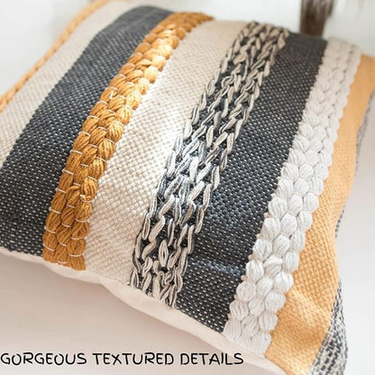 Decorative Boho Pillow Cover, 18” x 18” Square, Soft Moroccan Rustic Throw with Tufted Accents, Plush Handwoven Cotton, Neutral Farmhouse Home Decor | Made with Love and Care in India (Terracotta)