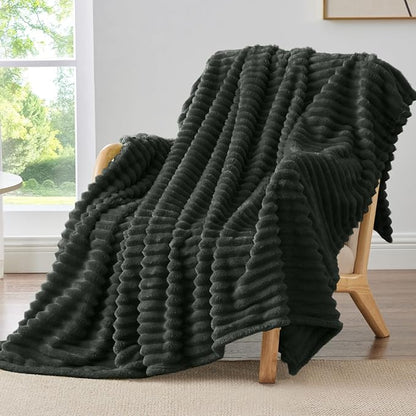 BEDELITE Twin Blanket for Couch & Bed, 300GSM Soft & Warm Fleece Blanket, Decorative and Giftable Striped Charcoal Grey Blankets for Women, Men, 60"x80"