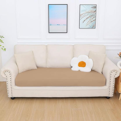 hyha Milk Silk Couch Cushion Covers, Soft Magic Sofa Covers Washable for 3 Cushion Couch, Stretch Sectional Outdoor Cushion Covers for Patio Furniture with Elastic Bottom(Large, Camel)