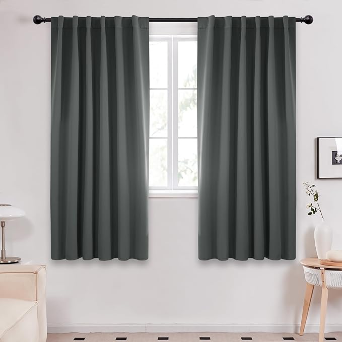 Deconovo Room Darkening Curtains Back Tab and Rod Pocket Curtains Thermal Insulated Blackout Curtains for Living Room 52Wx72L Inch Dark Grey Set of 2