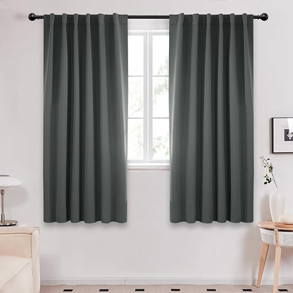 Deconovo Room Darkening Curtains Back Tab and Rod Pocket Curtains Thermal Insulated Blackout Curtains for Living Room 52Wx72L Inch Dark Grey Set of 2