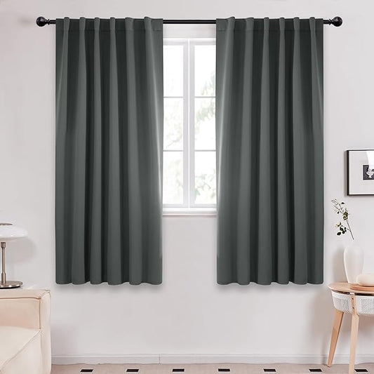 Deconovo Room Darkening Curtains Back Tab and Rod Pocket Curtains Thermal Insulated Blackout Curtains for Living Room 52Wx72L Inch Dark Grey Set of 2