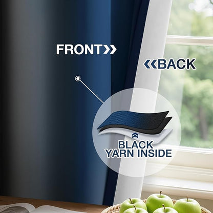 Yakamok Blackout Ombre Dark Blue and Black Curtains for Bedroom, Gradient Room Darkening Curtains, Grommet Thermal Insulated Light Blocking Window Drapes/Curtain for Living Room,52 x 63 Inch,2 Panels