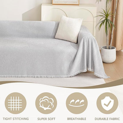 MYSKY HOME Sofa Cover for Dogs Washable for Loveseat, Boho Couch Cover Cover for Sofa, Couch Cover Blanket Soft Thick Durable Tassel Sofa Slipcovers Furniture Protector, 71"x 118", Light Gery