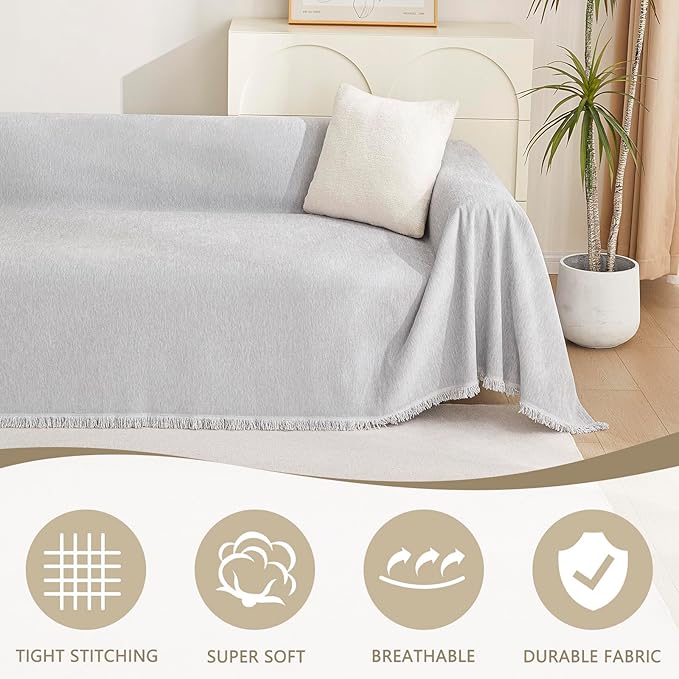 MYSKY HOME Sofa Cover for Dogs Washable for Sofa Boho Couch Cover, Cover for Sofa Couch Cover Blanket Thick Durable Sectional Couch Covers Furniture Protector, 71"x 150", Light Gery