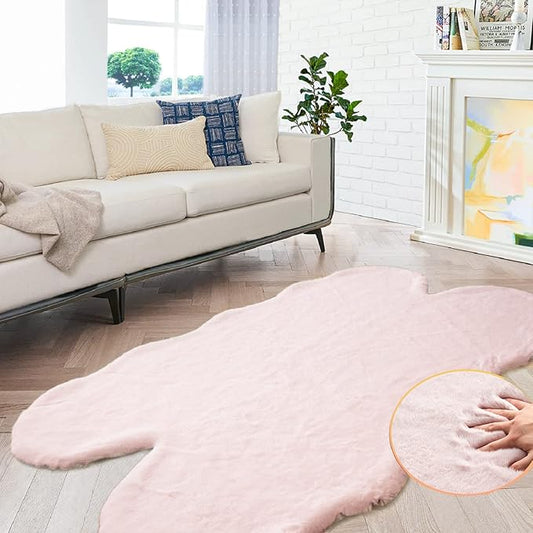ORINOVA Pink Fluffy Shag Carpet Faux Bunny Washable Plush Fur Area Rugs for Bedroom 4x6 Nursery Rug for Living Room