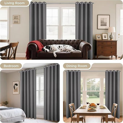 Joydeco Blackout Curtains 63 Inch Length 2 Panels Set, Thermal Insulated Long Curtains& Drapes 2 Burg, Room Darkening Grommet Drapes for Bedroom Living Room Window (Light Grey, W52 x L63 Inch)