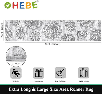 HEBE Hallway Runner Rug 2'8''x12' Washable Vintage Distressed Area Rugs Non Slip Laundry Rug Runner Boho Floor Carpet Runners for Hallways Entryway Laundry Room Kitchen Bathroom