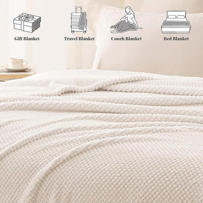 Whale Flotilla Twin Size Fuzzy Fleece Blanket for Bed, 60x80 Inch Fluffy Warm Soft Jacquard Blankets for All Season, Lightweight and Cozy, Ivory