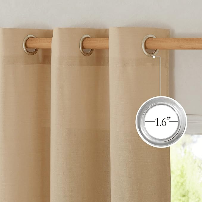 NICETOWN Semi Sheer Linen Burlap Curtains 54 inches Long, Grommet Thick Linen Curtains Privacy Added with Light Filtering Window Treatments for Cafe/Kitchen, 2 Panels, W55 x L54
