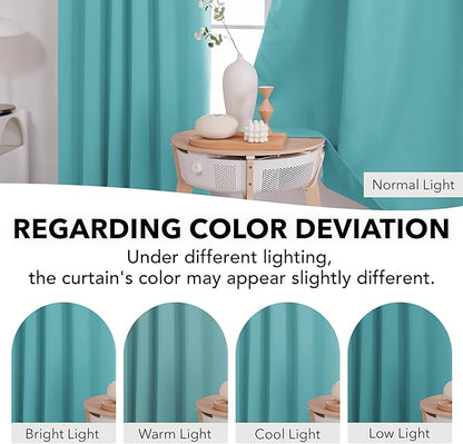 Deconovo Blackout Curtains Back Tab and Rod Pocket Curtains Insulated Thermal Room Darkening Drapes for Living Room 52Wx63L Inch Teal 2 Panels