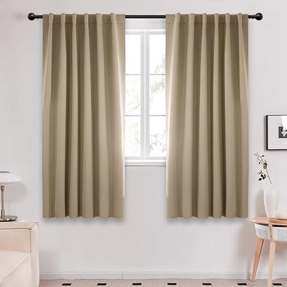 Deconovo Blackout Curtains, Thermal Insulated, W52 x L72 2 Panels, Back Tab, Machine Washable, Room-Darkening Drapes for Bedroom/Living Room Khaki