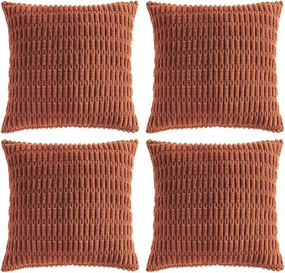 Fancy Homi 4 Packs Rust Decorative Throw Pillow Covers 26x26 Inch for Living Room Couch Bed Sofa, Terracotta Rustic Farmhouse Boho Home Decor, Soft Plush Striped Corduroy Square Cushion Case 66x66 cm