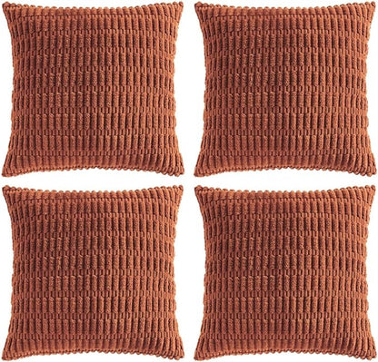 Fancy Homi 4 Packs Rust Decorative Throw Pillow Covers 16x16 Inch for Living Room Couch Bed Sofa, Terracotta Rustic Farmhouse Boho Home Decor, Soft Plush Striped Corduroy Square Cushion Case 40x40 cm