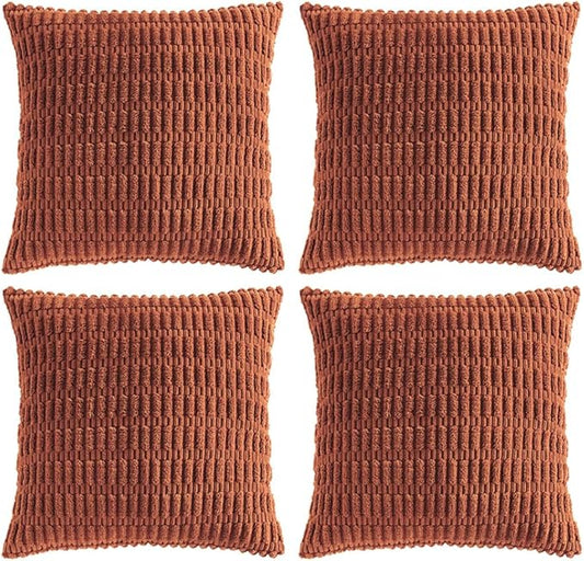 Fancy Homi 4 Packs Rust Decorative Throw Pillow Covers 18x18 Inch for Living Room Couch Bed Sofa, Terracotta Rustic Farmhouse Boho Home Decor, Soft Plush Striped Corduroy Square Cushion Case 45x45 cm