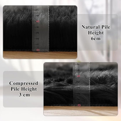 ORINOVA Black Shag Faux Fur 4x6 Area Rugs for Bedroom Washable Fuzzy Sheepskin Fur Rug for Living Room Nursery Rug