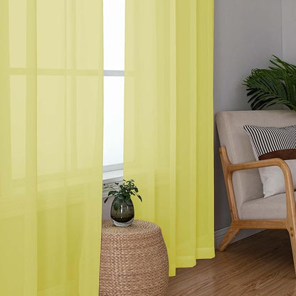 OWENIE Lemon Sheer Curtains for Bedroom Living Room 96 Inches Long 2 Panels Set, Soft Solid Light Filtering Clear Sheer Ceiling to Floor for Large Window, 2Pcs, Each 42" W x 96" L, Lemon