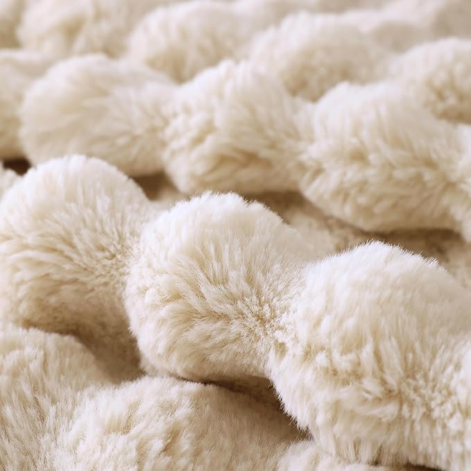COOVA Faux Fur Throw Blanket for Couch, Cozy Soft and Fuzzy Plush Rabbit Fur Bubble Blanket for Sofa Bedroom Living Room, 50x60 Inches Light Taupe