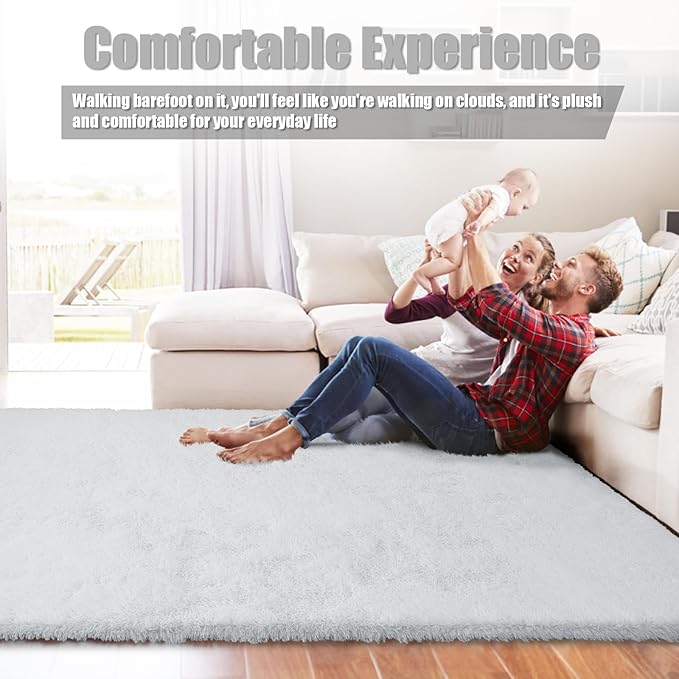 8x10 Fluffy Area Rugs for Living Room,Shag Area Rug for Bedroom,Soft White Fuzzy Rug Non-Shedding Indoor Plush Carpet for Kids Bedroom Nursery Home Decor