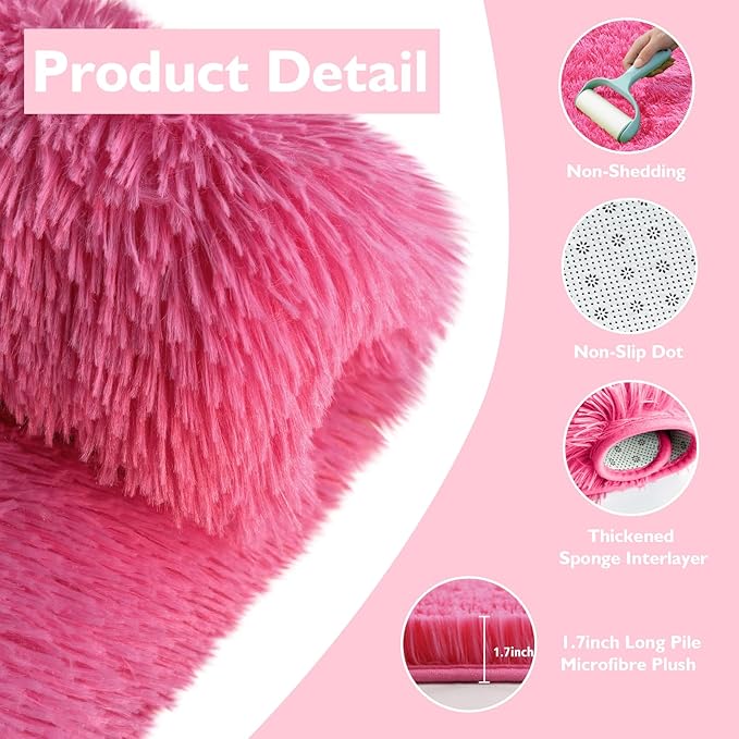 yulidayang Fluffy Round Area Rugs for Bedroom,Hot Pink 4'X4'Shag Circle Area Rugs for Living Room,Non Slip Fuzzy Plush Rug for Kids Room Boys Girls Room and Dorm