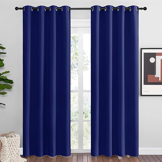 NICETOWN Navy Blue Blackout Curtains 86 inches Length for Living Room, 2 Panels, 55" Wide, Thermal Insulated Long Drapes for Large Window