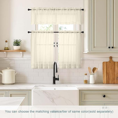 Cream Sheer Curtains Tier 30 Inches Length 2 Panels Set, Light Filtering Lightweight Soft Window Treatments Drapes, Cute Elegant Cafe Curtains for Nursery, Dual Rod Pocket, 2x42Wx30L Inches