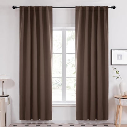 Deconovo Blackout Curtains, Thermal Insulated, W42 x L84 2 Panels, Back Tab, Machine Washable, Room-Darkening Drapes for Bedroom/Living Room Brown
