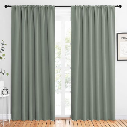 NICETOWN 2 Panels Blackout Curtains, Rod Pocket Thermal Insulated Drapes 84 inches Long, Easy-Care Modern Home Decoration Sunshades for Guest Room, Living Room, Office, 62 x 84 Inch, Greyish Green