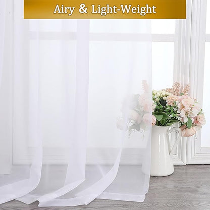 Aiyufeng White Sheer Curtains for Living Room 45 inch Length 2 Panels Set, Rod Pocket Semitransparent Balance Privacy & Light Vertical Sheer Drapes for Bedroom, W40 x L45