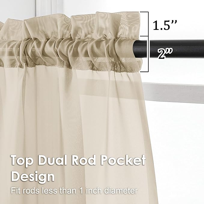 OVZME Taupe Sheer Curtains 96 Inches Long 2 Panels - Soft Light Filtering Window Sheer Panels for Living Room/Bedroom, Top Dual Rod Pocket, 1 Pair, Each 42Wx96L Inches