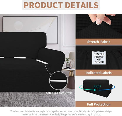 Easy-Going 100% Waterproof Dual Couch Cover, Stretch Jacquard Sofa Slipcover, Leakproof Furniture Protector for Kids, Pets, Dog and Cat (Sofa, Black)
