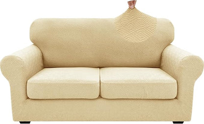 XINEAGE 2026 New 3 Pieces Couch Covers for 2 Cushion Sofa Super Stretch Loveseat Slipcover Pet Dog Universal Slip Cover Anti Slip Love Seat Furniture Protector (Beige, 55"-69")