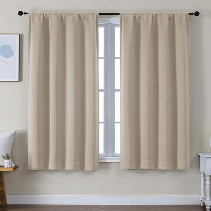 Simplebrand Ava Biscotti Beige Blackout Curtains for Bedroom 63 Inch Length 2 Panels Set, Solid Thermal Insulated Privacy Living Room Window Treatment Curtains Blackout Drapes, W50 x L63 Inch