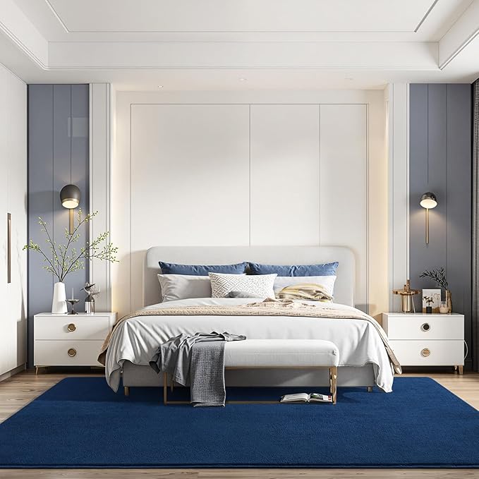 Amearea Modern Area Rugs for Bedroom Living Room, 4x6 Feet Navy Blue Thickened Memory Foam Rug, Fluffy Indoor Washable Rugs Non Slip Minimalist Carpet for Kids Boys Girls Dorm Nursery Room Decor