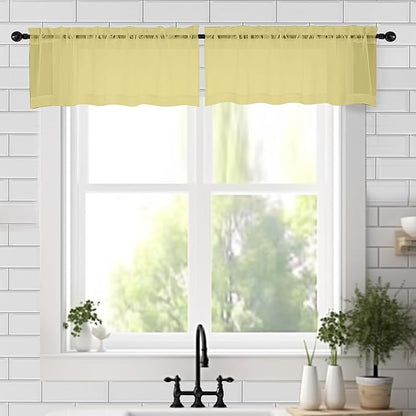 Chyhomenyc Mustard Yellow Sheer Valances for Windows - Light Filtering Small Kitchen Curtains, Short Top Window Treatment Decor for Living Room Bathroom Basement, 42Wx18L inches, 2 Pack
