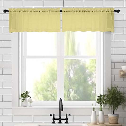 Chyhomenyc Mustard Yellow Sheer Valances for Windows - Light Filtering Small Kitchen Curtains, Short Top Window Treatment Decor for Living Room Bathroom Basement, 42Wx18L inches, 2 Pack