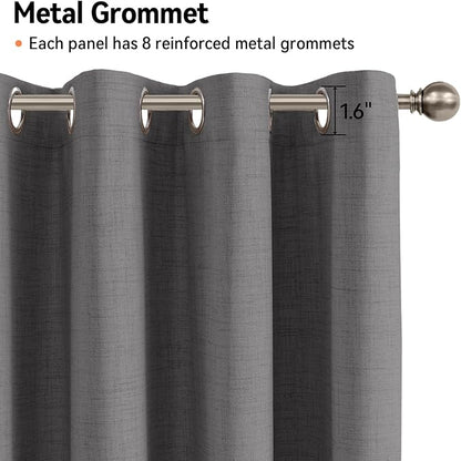 100% Blackout Shield Linen Blackout Curtains for Bedroom, Dark Grey Grommet Curtains for Living Room, Thermal Insulated Room Darkening Drapes for Nursery, Boho Home Decor, 50" W x 84" L, 2 Panels