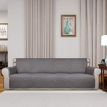 PureFit Reversible Quilted Sofa Cover, Water Resistant Slipcover Furniture Protector, Washable Couch Cover with Non Slip and Elastic Straps for Kids, Dogs, Pets (XX Large, Gray/Light Gray)