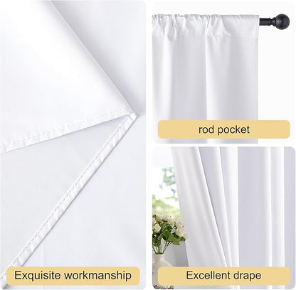 NICETOWN Bedroom 100% Blackout Curtains, 2 Panels, 34 by 63, Snow White, Window Treatment Rod Pocket Curtains/Drapes for Bedroom