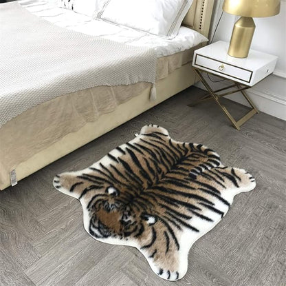 Tiger Print Area Rug Faux Cowhide Skin Hide Animal Printed Rugs Cute Carpet Nonslip Mat Premium Quality Rug and Chair Cover 35.4x43.3inch