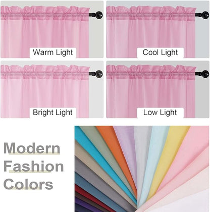 Pink Kitchen Curtains 30 Inch Length Tier 2 PCS, Solid Soft Airy Half Curtains for Windows, Pink Sheer Rod Pocket Drapes for Bathroom Basement Small Window, 42" Wx30 L Inches