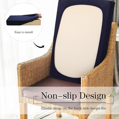 Newwiee Set of 4 Stretch Patio Cushion Covers Sofa Couch Seat Chair Slipcovers Cushion Cover Replacement Furniture Protector for Pets Washable(Navy Blue,Back Cover,Solid)