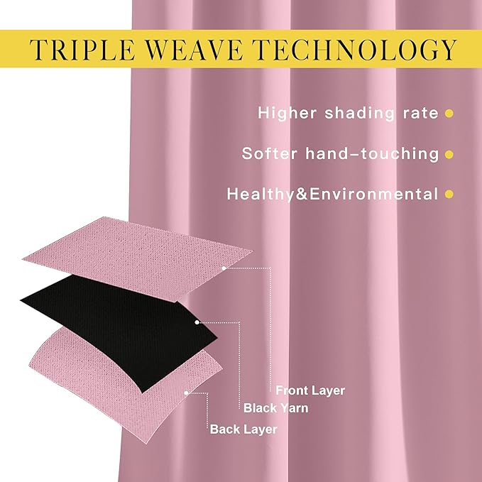 NICETOWN Crystal Pink Curtain Panels for Dining Room - Triple Weave Thermal Insulated Grommet Window Draperies and Curtains for Bedroom (Set of 2 Panels, 52 x 54 inches in Crystal Pink)