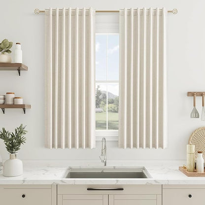 Guken 100% Blackout Curtains 54 Inch Length 2 Panels Set for Living Room Bedroom Back Tab Thermal Insulated Black Out Linen Drapes Room Darkening Window Curtains 54 Inches Long