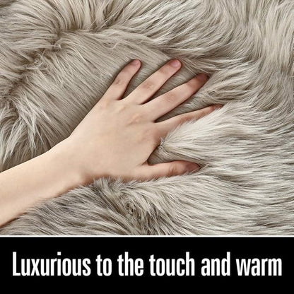 LOCHAS Soft Fluffy Faux Fur Rugs for Bedroom Bedside Rug 3x5 Feet, Washable, Furry Sheepskin Area Rug for Living Room Girls Room, Luxury Shag Carpet Home Decor, Beige