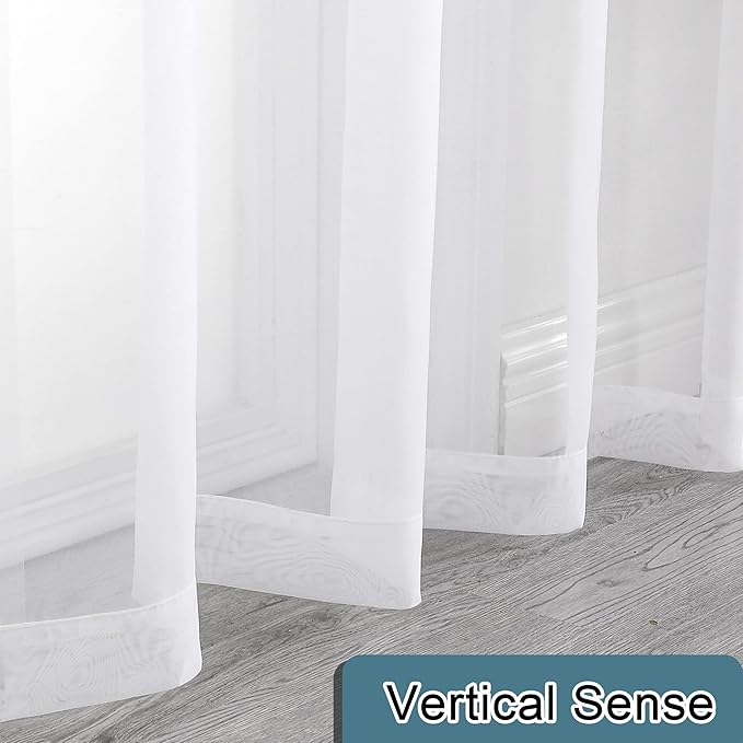 Lecloud White Sheer Curtains 72 Inches Long 2 Panels, Light Filtering Voile Drapes for Window/Door, Breathable Rod Pocket Window Treatments for Bedroom Living Room, Each 40" W x 72" L