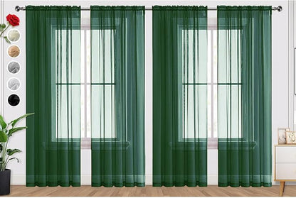 SpaceDresser Foliage Green Sheer Curtains 4 Panels Rod Pocket Semi-Sheer Curtain 63 Inches Long Light Filtering Voile Window Drapes for Bedroom Living Room Kitchen, Each 52W x 63L