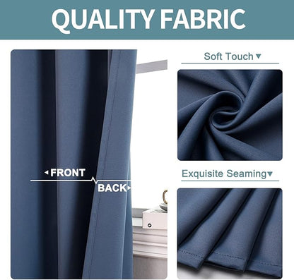 ChrisDowa Blackout Curtains 108 Inches Long 2 Panels Set for Living Room, Grommet Thermal Insulated Room Darkening Curtains for Bedroom (Stone Blue, 52 x 108 Inch)
